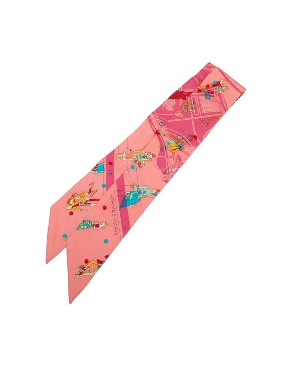 Hermes Twilly Ex-Libris Parisiennes les Scarf Pink Multicolor Silk